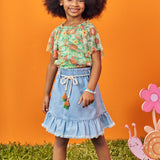 Conjunto Niña Polera Flores y Falda