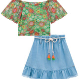 Conjunto Niña Polera Flores y Falda