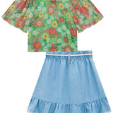 Conjunto Niña Polera Flores y Falda