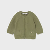 Cardigan Bebé Tejido Color Aceituna Cuello Redondo