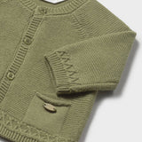 Cardigan Bebé Tejido Color Aceituna Cuello Redondo