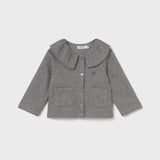 Chaqueta Niña Punto Gris Plata Cuello Volante