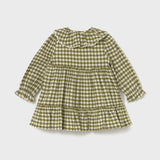 Vestido Niña Vichy Verde Laurel Cuello Volante