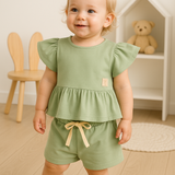 Conjunto Niña Blusa Volados y Short – Rosa y Verde