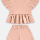 Conjunto Niña Blusa Volados y Short – Rosa y Verde