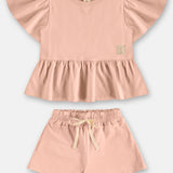 Conjunto Niña Blusa Volados y Short – Rosa y Verde