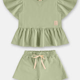 Conjunto Niña Blusa Volados y Short – Rosa y Verde