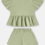 Conjunto Niña Blusa Volados y Short – Rosa y Verde