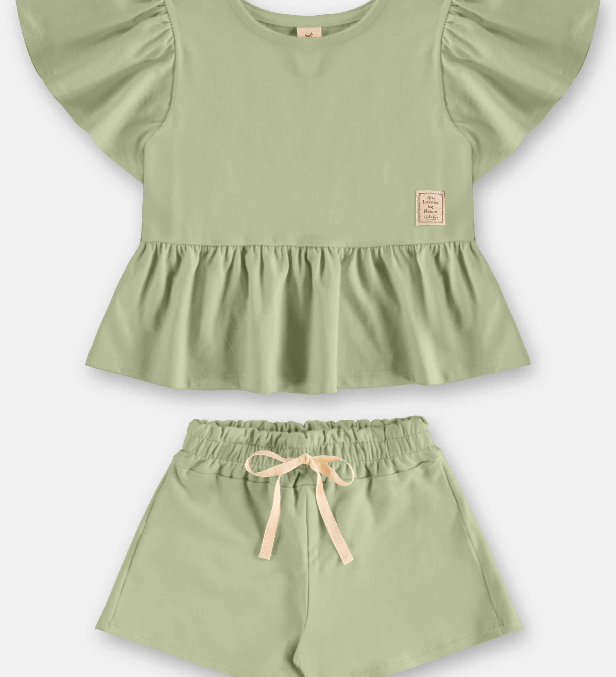 Conjunto Niña Blusa Volados y Short – Rosa y Verde