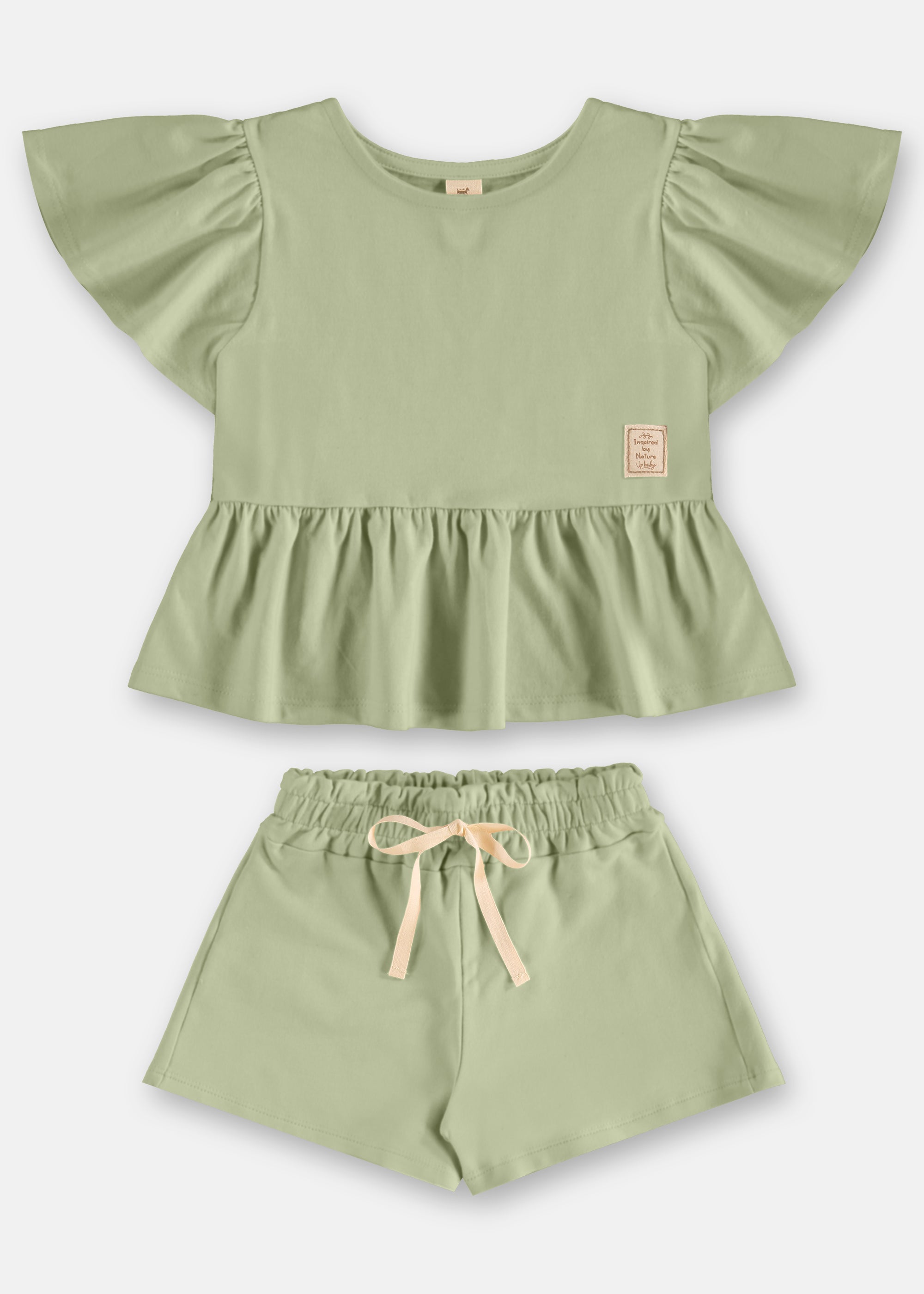 Conjunto Niña Blusa Volados y Short – Rosa y Verde
