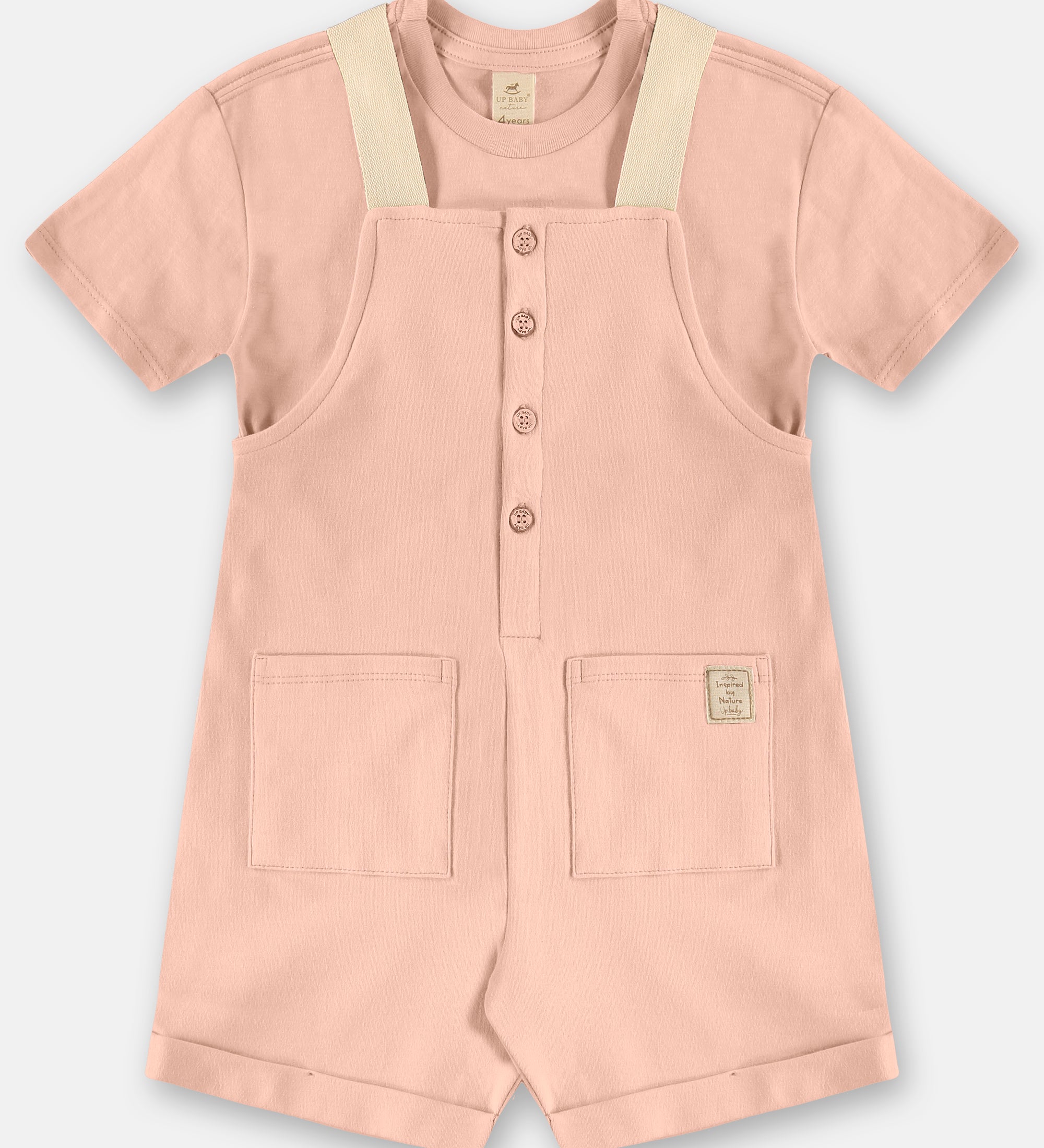 Jardinera Unisex de Algodón con Polera – Rosa y Verde