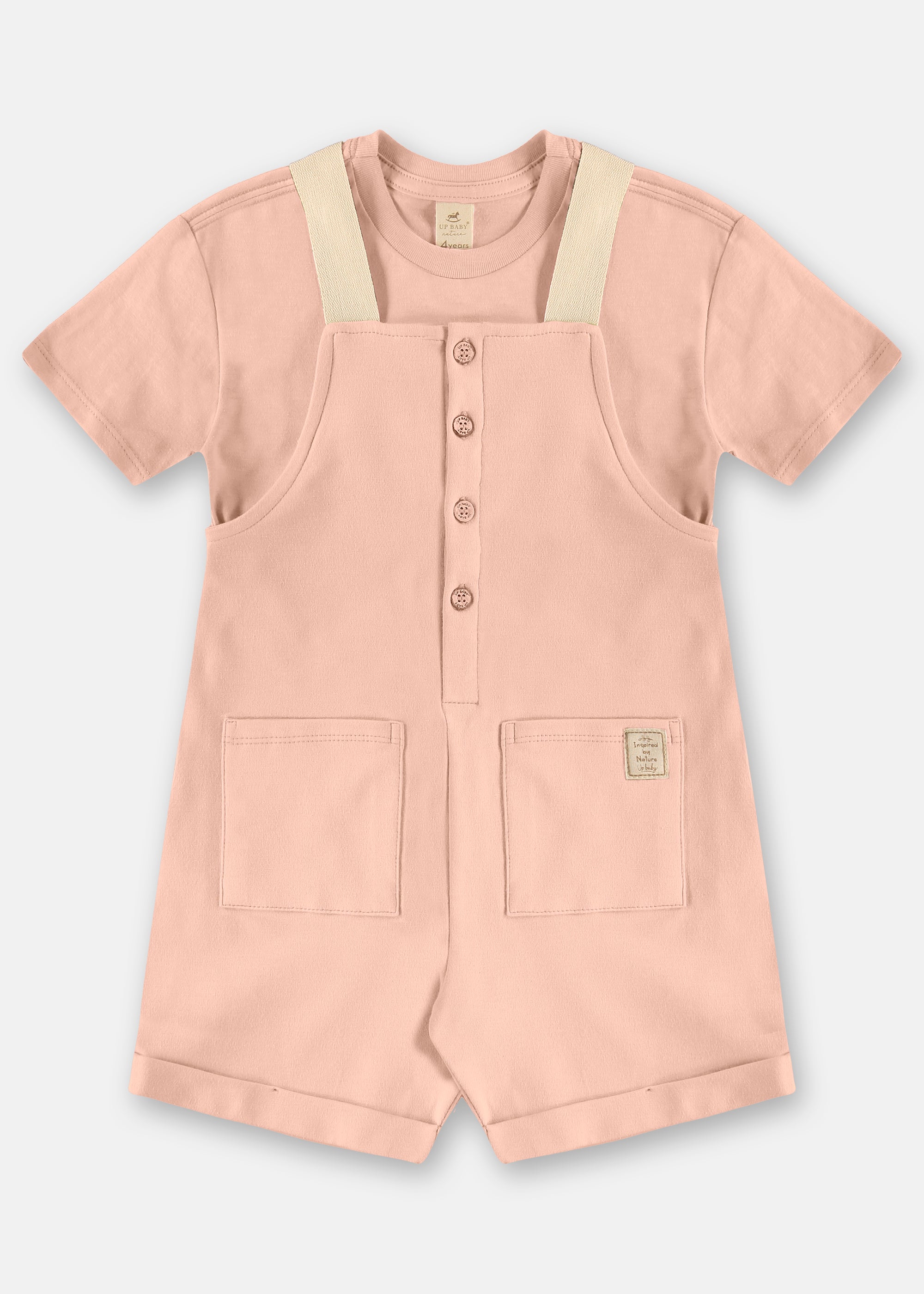 Jardinera Unisex de Algodón con Polera – Rosa y Verde