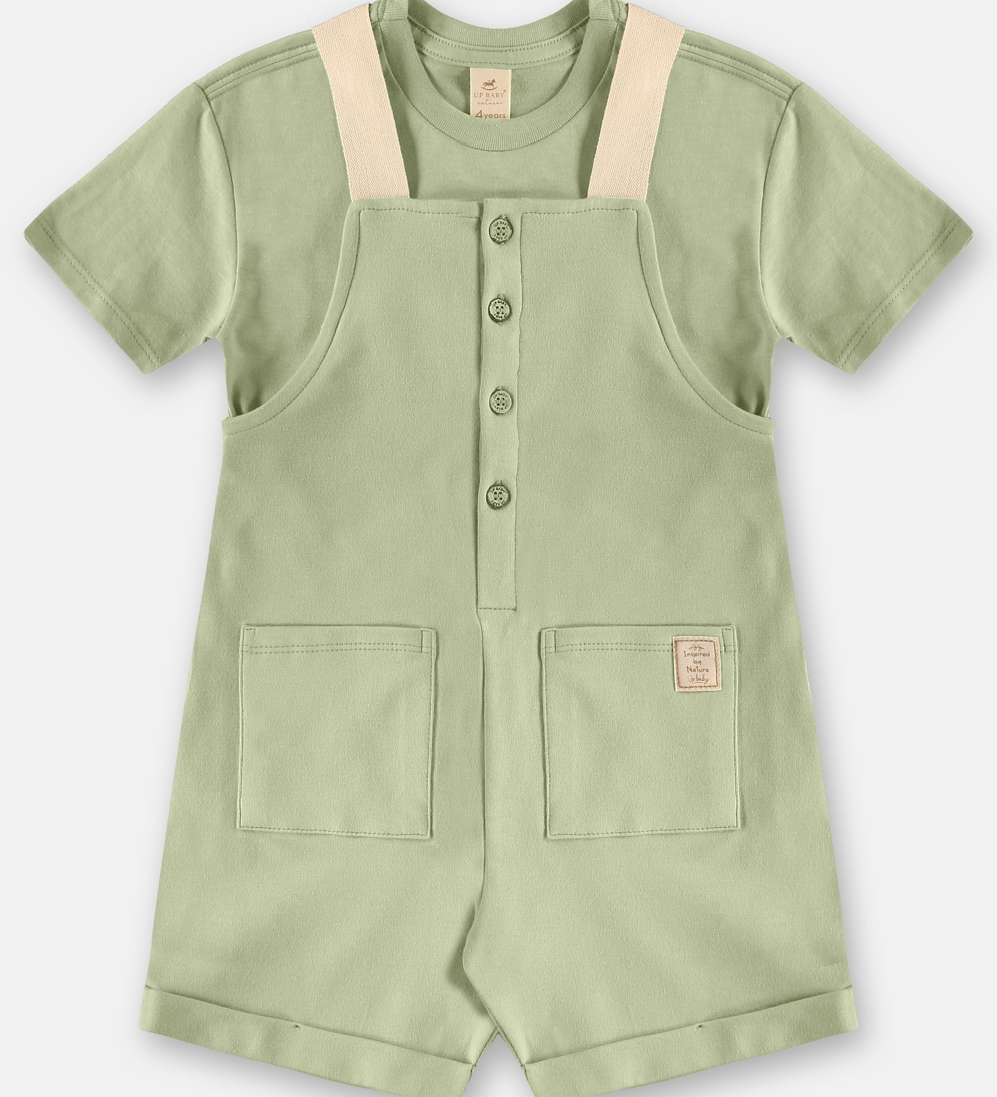 Jardinera Unisex de Algodón con Polera – Rosa y Verde