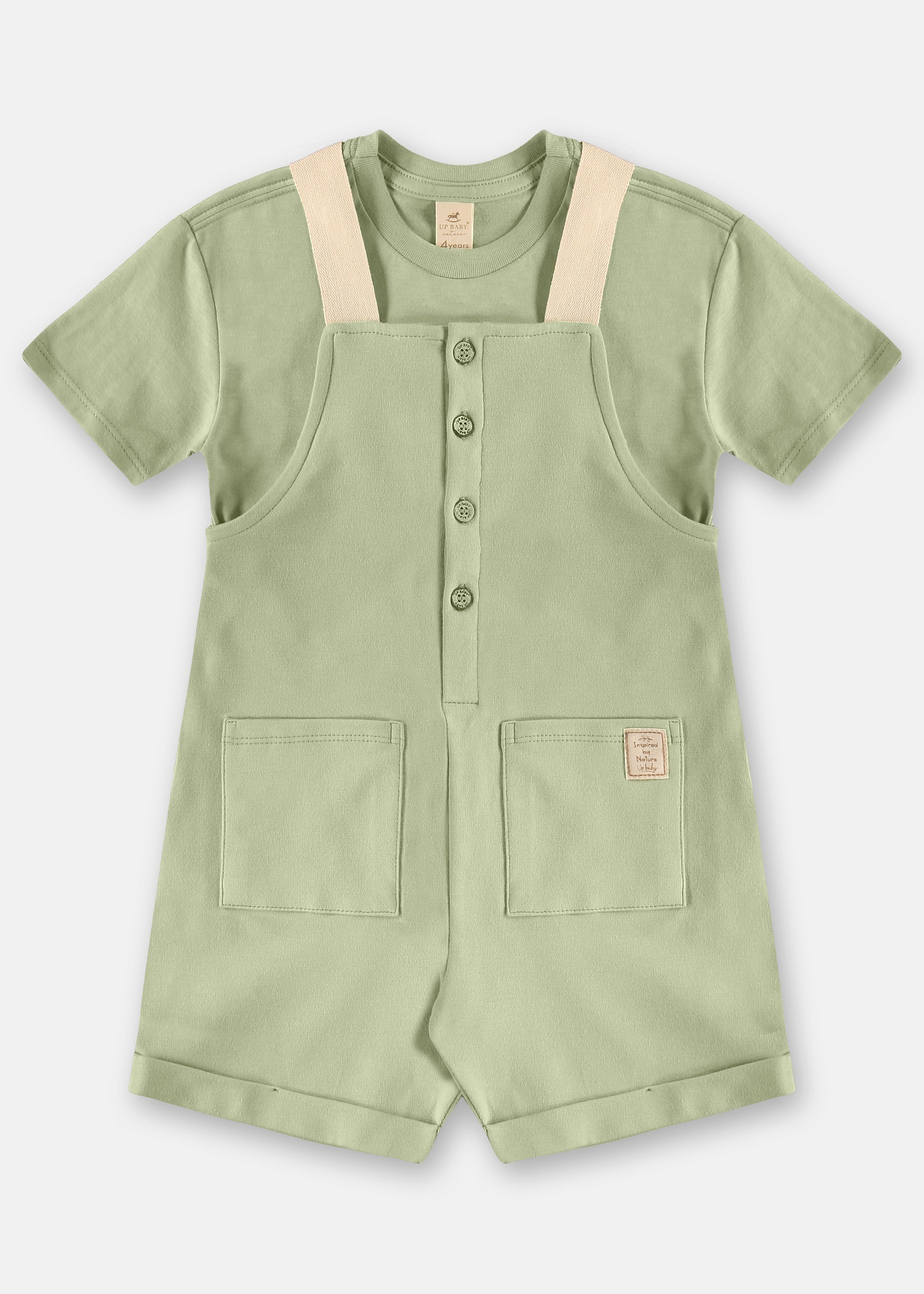 Jardinera Unisex de Algodón con Polera – Rosa y Verde