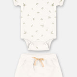 Conjunto Body y Short Blanco con Hojas – 100% Algodón