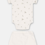 Conjunto Body y Short Blanco con Hojas – 100% Algodón