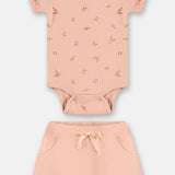 Conjunto Body y Short Rosa con Hojitas – 100% Algodón