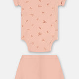 Conjunto Body y Short Rosa con Hojitas – 100% Algodón