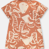 Enterito Lino Estampado Hojas Terracota