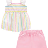 Conjunto Blusa Rayas y Short Rosa