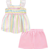 Conjunto Blusa Rayas y Short Rosa