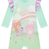 Traje de baño arcoíris con volantes UV50+