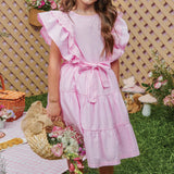 Vestido Rosa con Volantes y Lazo
