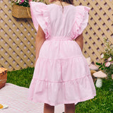 Vestido Rosa con Volantes y Lazo