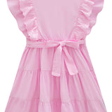 Vestido Rosa con Volantes y Lazo