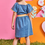 Vestido Mezclilla Franja Flor Colores