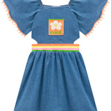 Vestido Mezclilla Franja Flor Colores