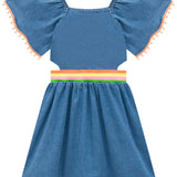 Vestido Mezclilla Franja Flor Colores