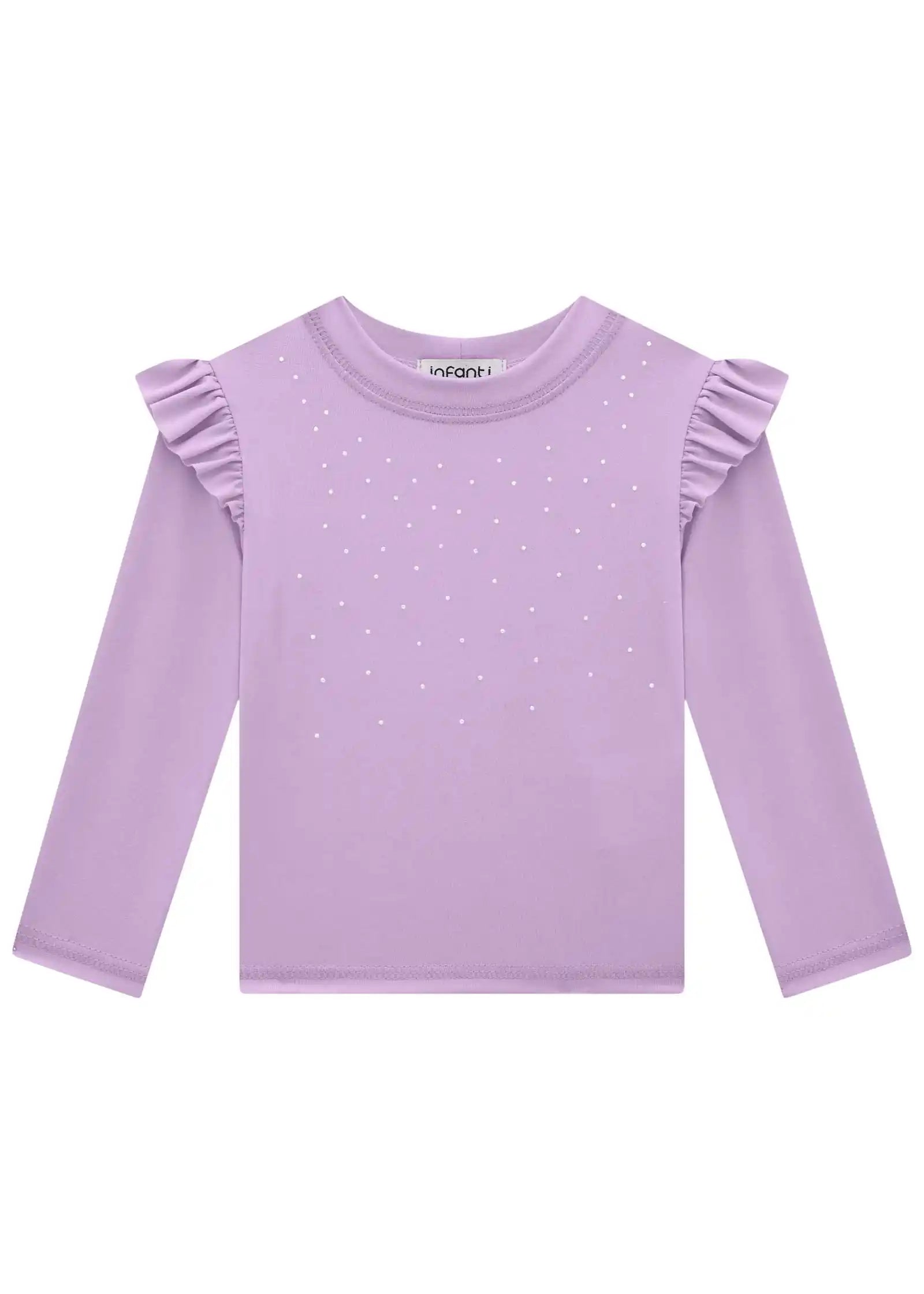 Polera manga larga UV50+ con volantes y brillos