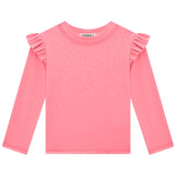 Polera manga larga UV50+ con volantes y brillos