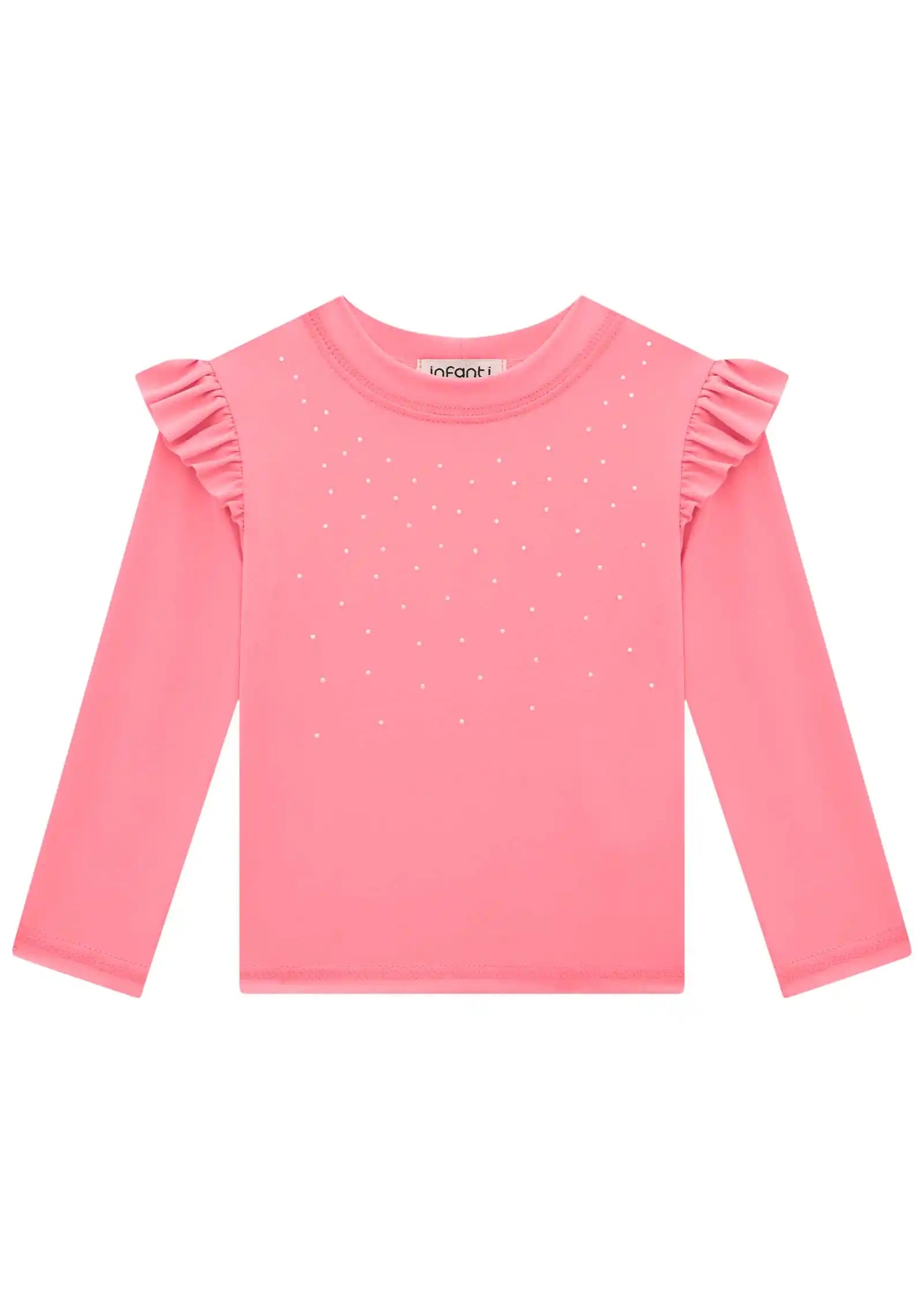 Polera manga larga UV50+ con volantes y brillos