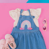Vestido Arcoíris y Body Rayas