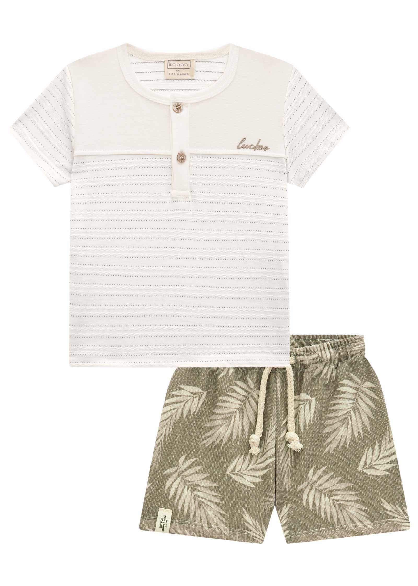 Conjunto Bermuda Hojas y Polera Cuello Redondo