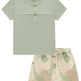 Conjunto Bermuda Hojas y Polera Cuello Redondo
