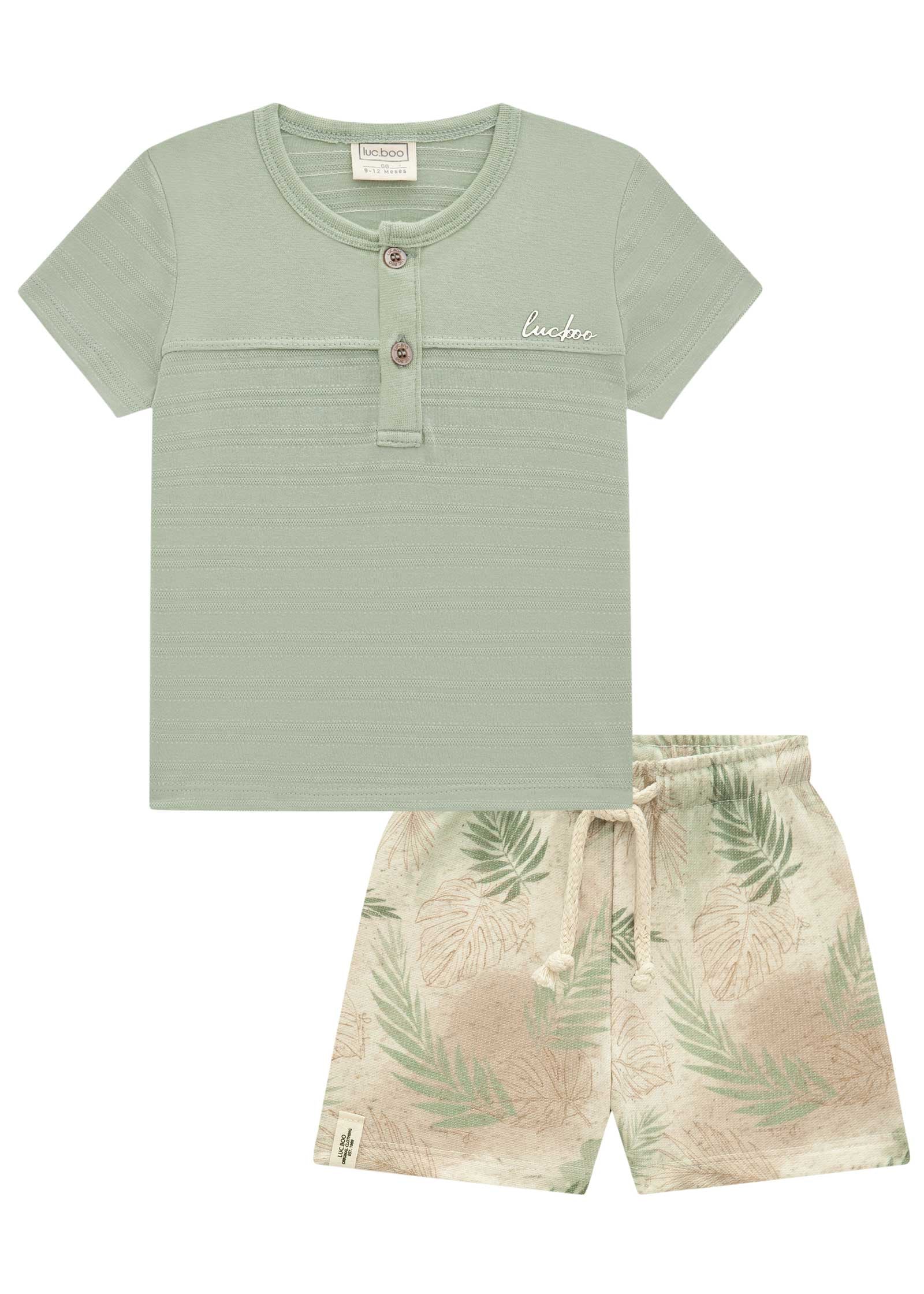 Conjunto Bermuda Hojas y Polera Cuello Redondo