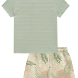 Conjunto Bermuda Hojas y Polera Cuello Redondo