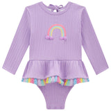 Traje de Baño UV Niña Lila Arcoíris