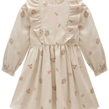 Vestido Floral con Volantes Beige