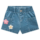 Short de mezclilla con flores bordadas