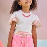 Polera Niña Mangas Arcoíris con Cadena Rosa