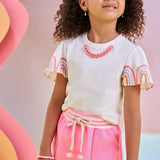 Polera Niña Mangas Arcoíris con Cadena Rosa