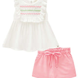 Conjunto Bebé Blusa Volantes + Short Rosado