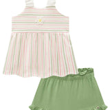 Conjunto Niña Flores y Rayas Verde