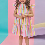 Vestido Kukie Rayas Multicolor Volantes