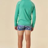 Conjunto Niño UV50+ Camiseta Verde Agua + Sunga Estampada