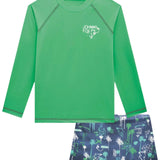 Conjunto Niño UV50+ Camiseta Verde Agua + Sunga Estampada